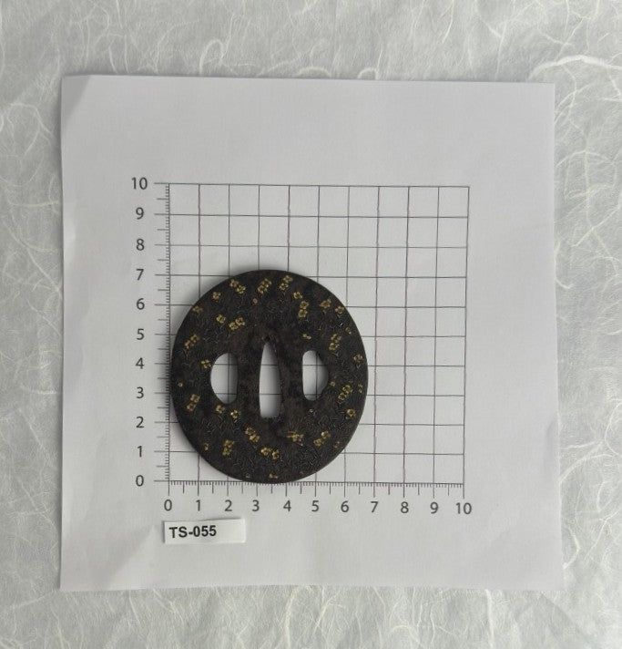 Iron Tsuba with Gold Inlaid Flowers – TS-055
