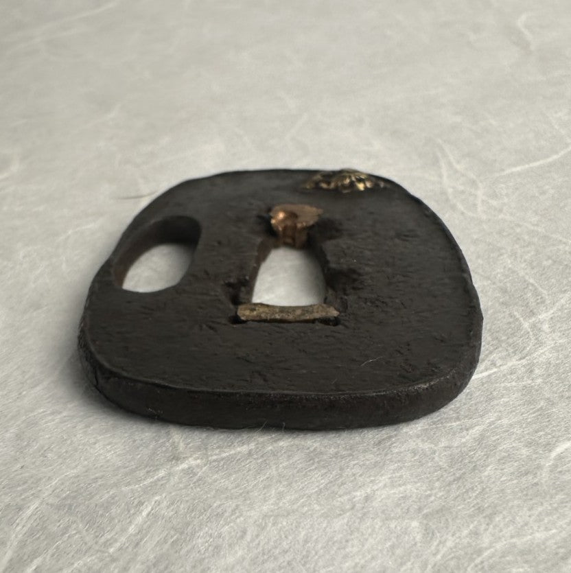 Iron Tsuba with Crane Motif in Hon Zogan Inlay – TS-056