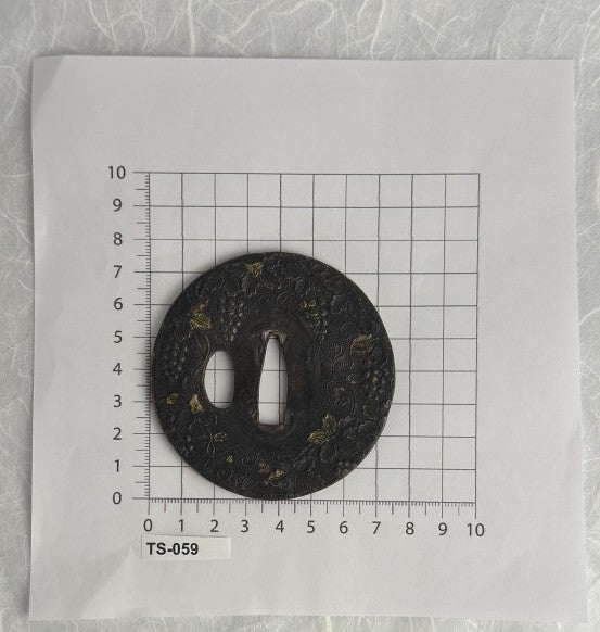Lacquered Copper Tsuba with Grape and Vine Motif – TS-059