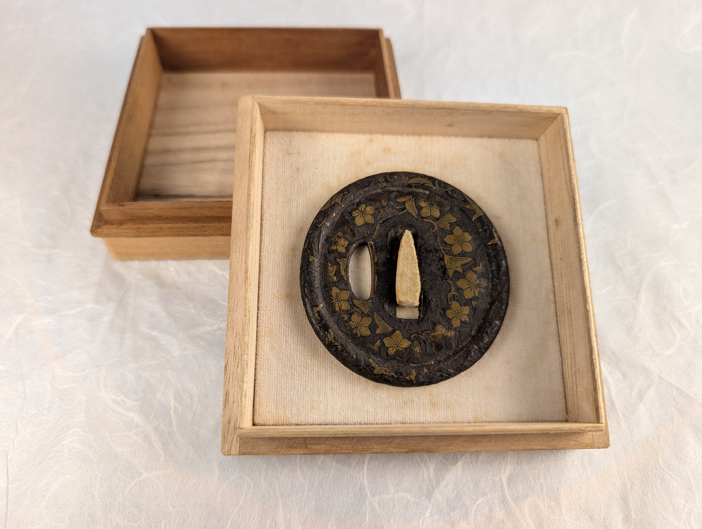 Iron Tsuba with Brass Inlay of Cherry Blossoms – TS-100