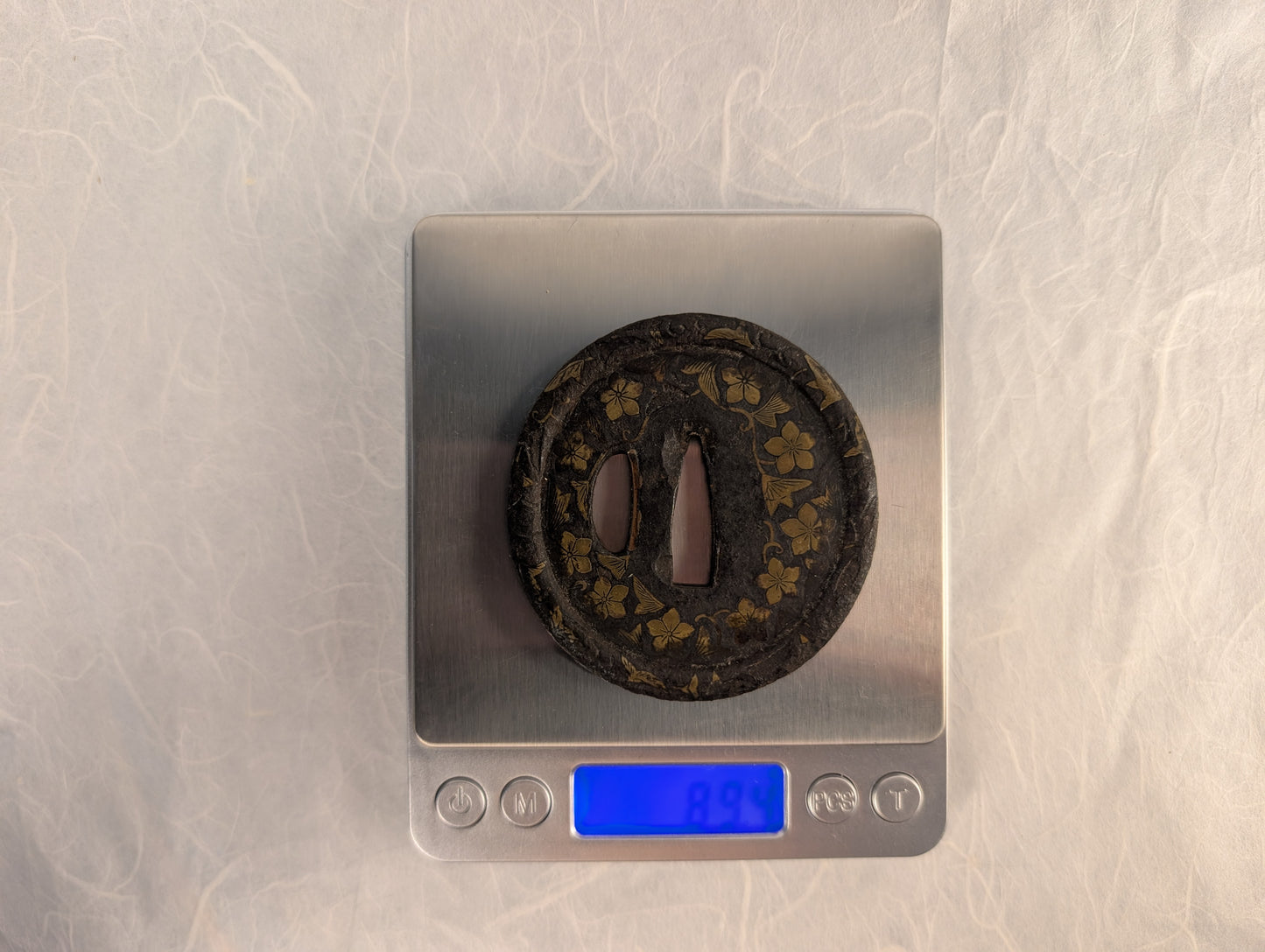 Iron Tsuba with Brass Inlay of Cherry Blossoms – TS-100