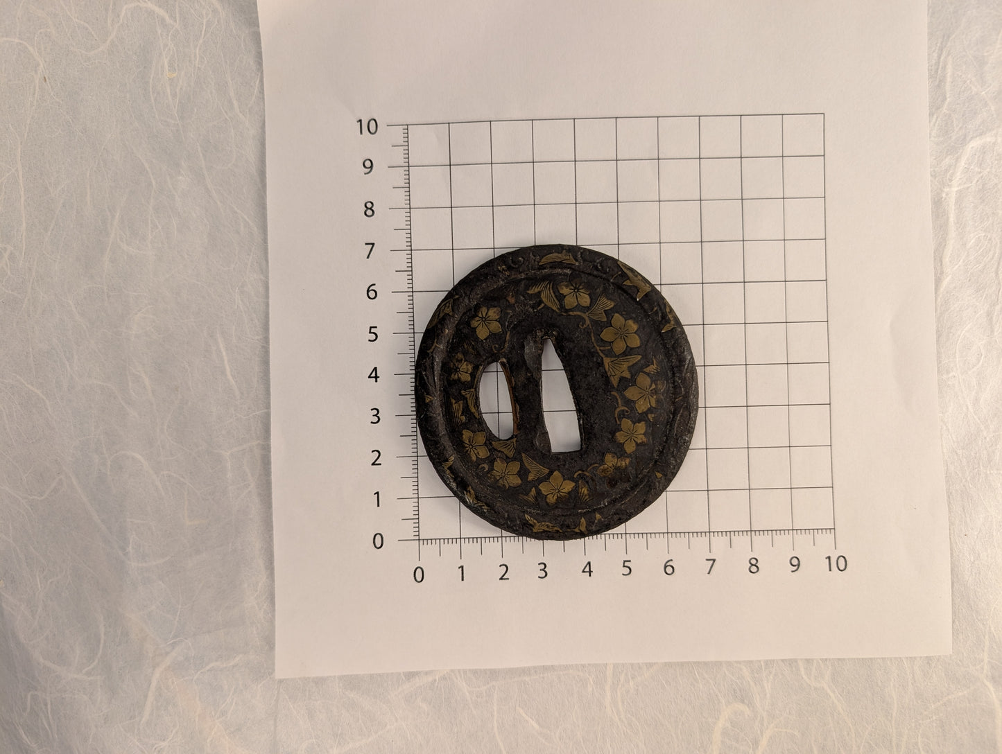 Iron Tsuba with Brass Inlay of Cherry Blossoms – TS-100