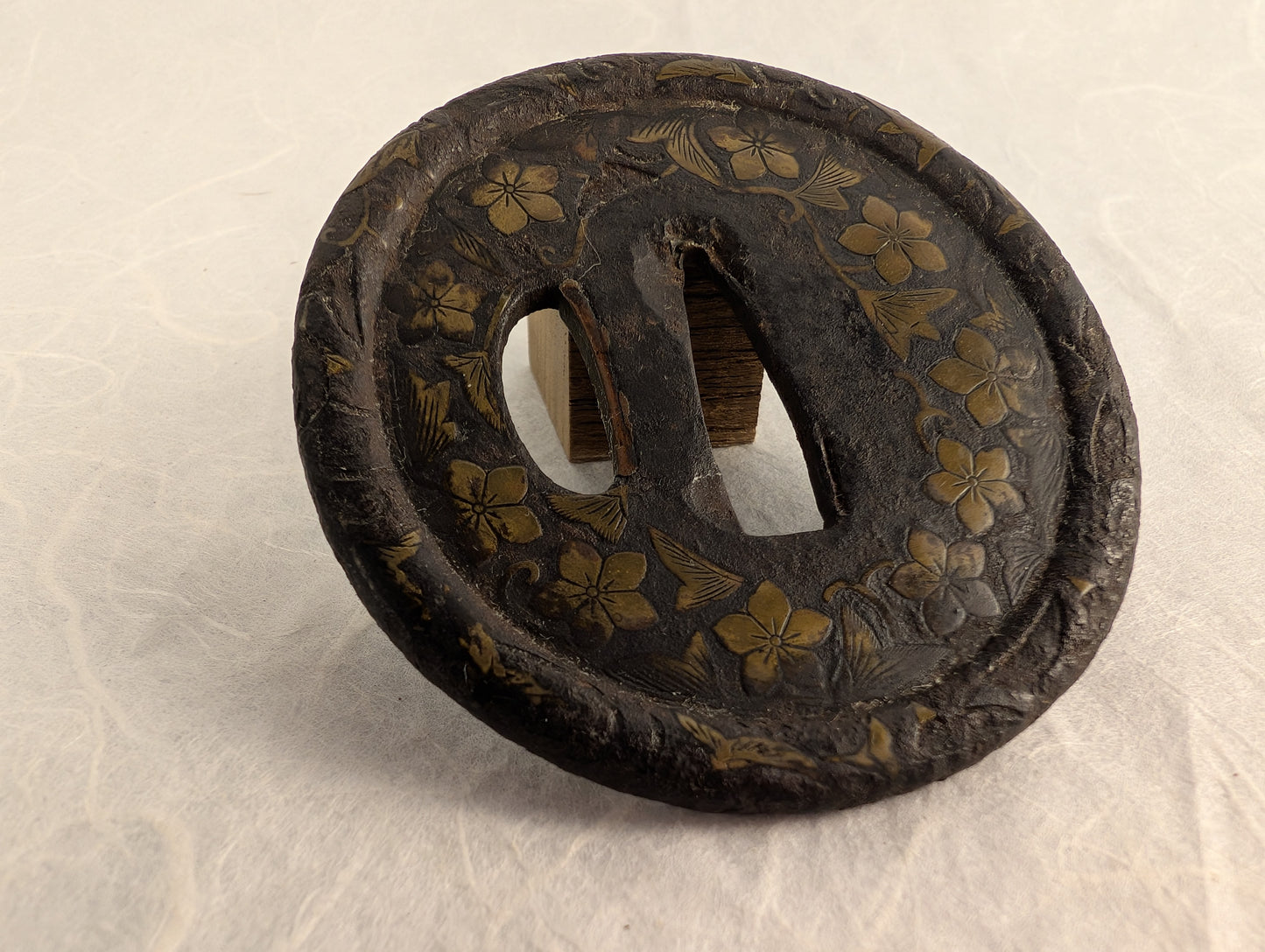 Iron Tsuba with Brass Inlay of Cherry Blossoms – TS-100