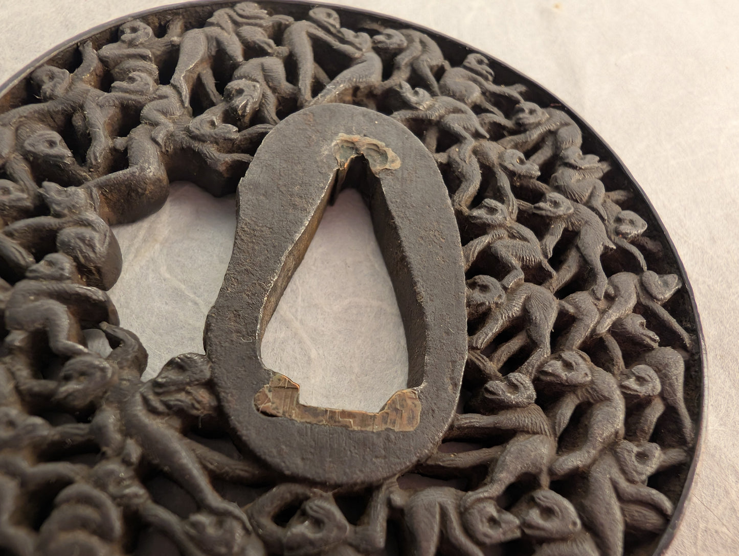 Iron Sukashi Tsuba Depicting Swarm of Monkeys – TS-101