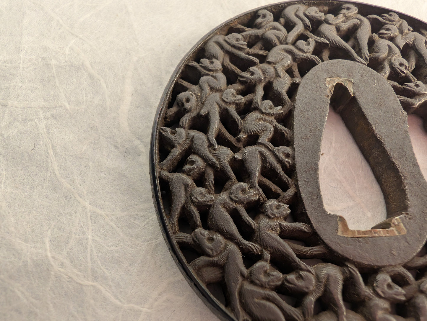 Iron Sukashi Tsuba Depicting Swarm of Monkeys – TS-101