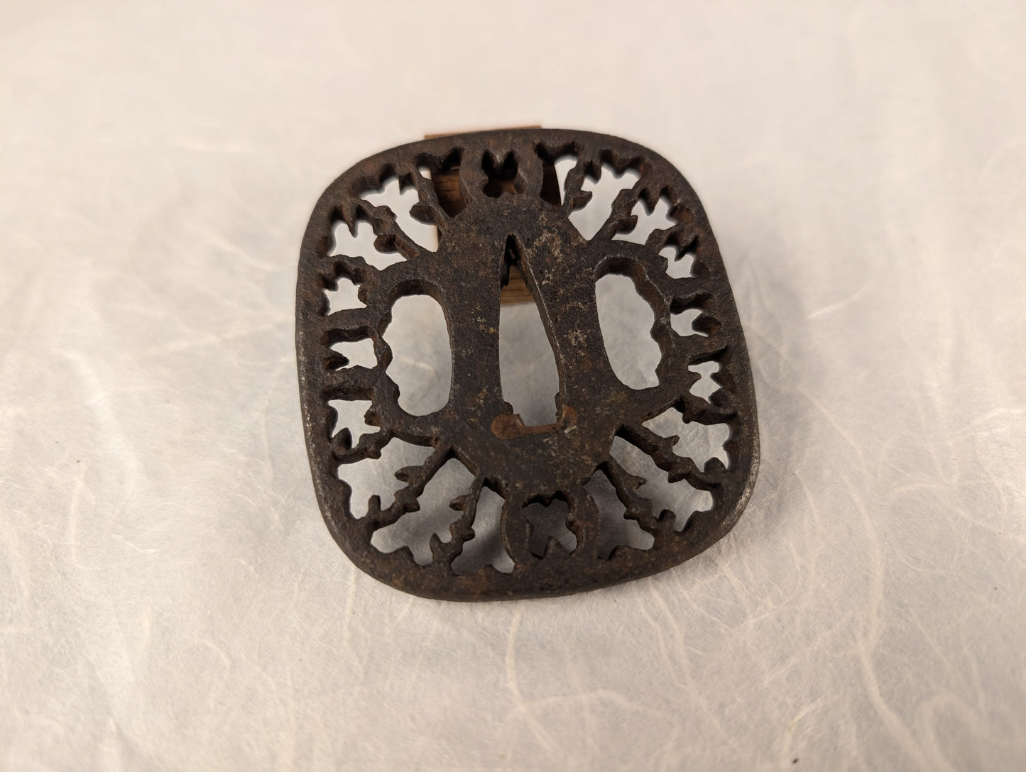 Iron Sukashi Tsuba with Pierced Floral Rim Motif – TS-119