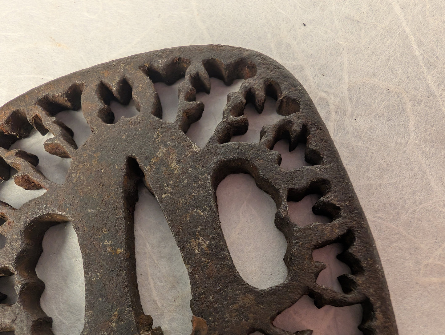 Iron Sukashi Tsuba with Pierced Floral Rim Motif – TS-119