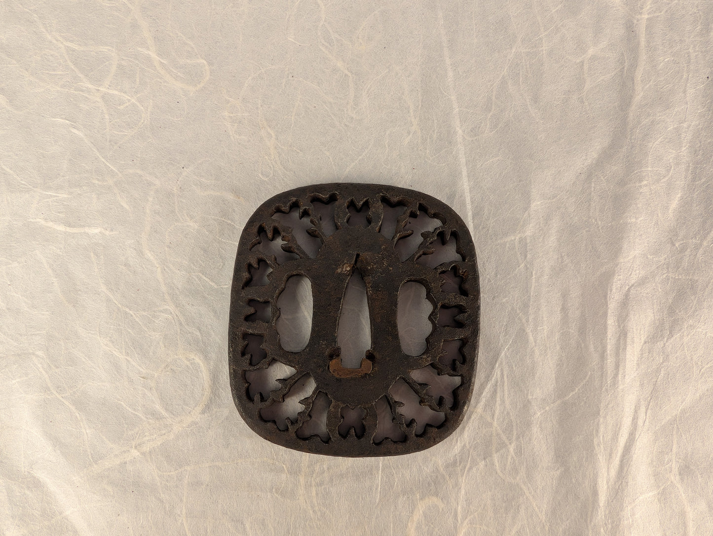 Iron Sukashi Tsuba with Pierced Floral Rim Motif – TS-119