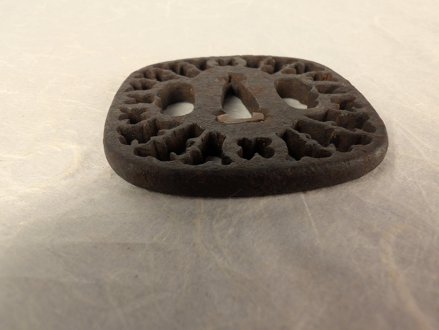 Iron Sukashi Tsuba with Pierced Floral Rim Motif – TS-119