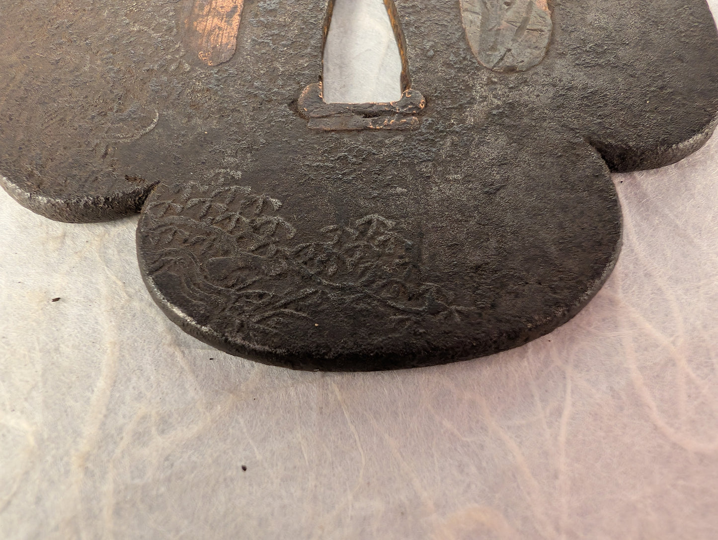 Mokko Iron Tsuba with Curling Line Motif – TS-121