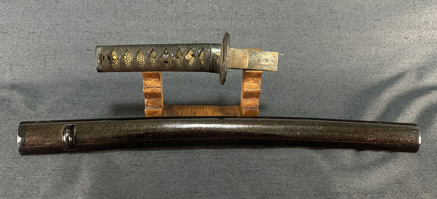 Broken Wakizashi -  Black Lacquer with Gold Highlights and Iron Tsuba – BB-005