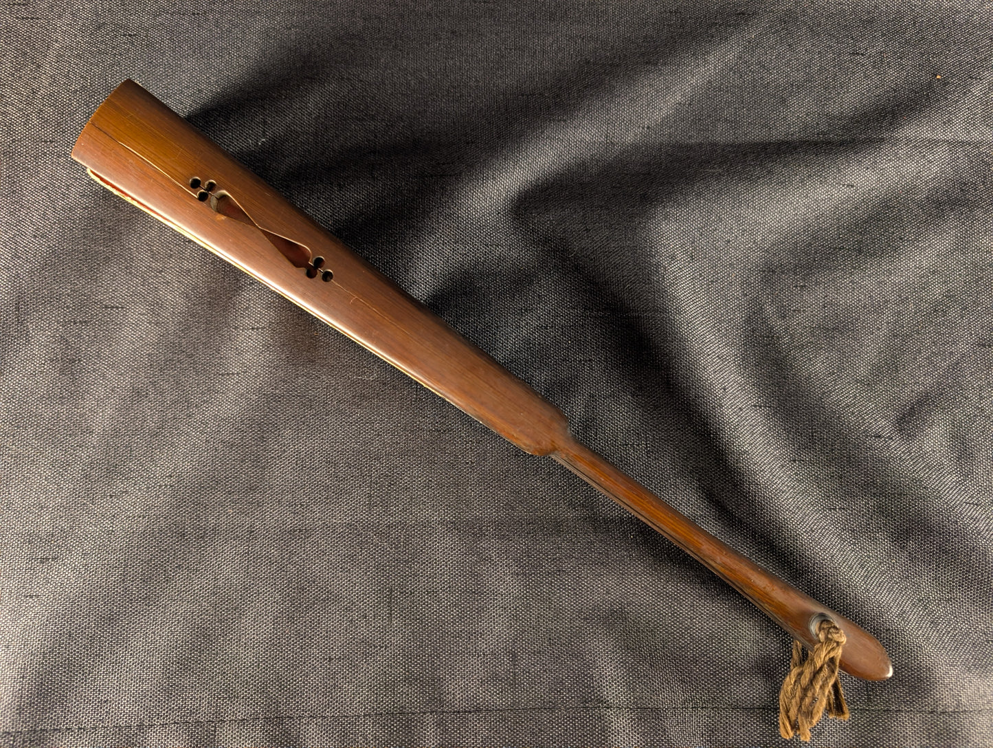 Antique Japanese Wooden War Fan with Red and Gold Sun Motif – TN-001