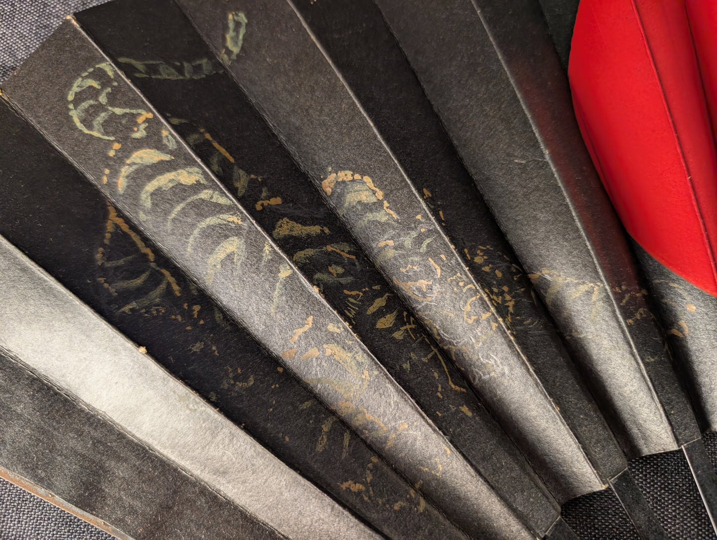 Iron Tessen with Black Lacquer with Red Sun and Gilt Dragon and Tiger - TN-002