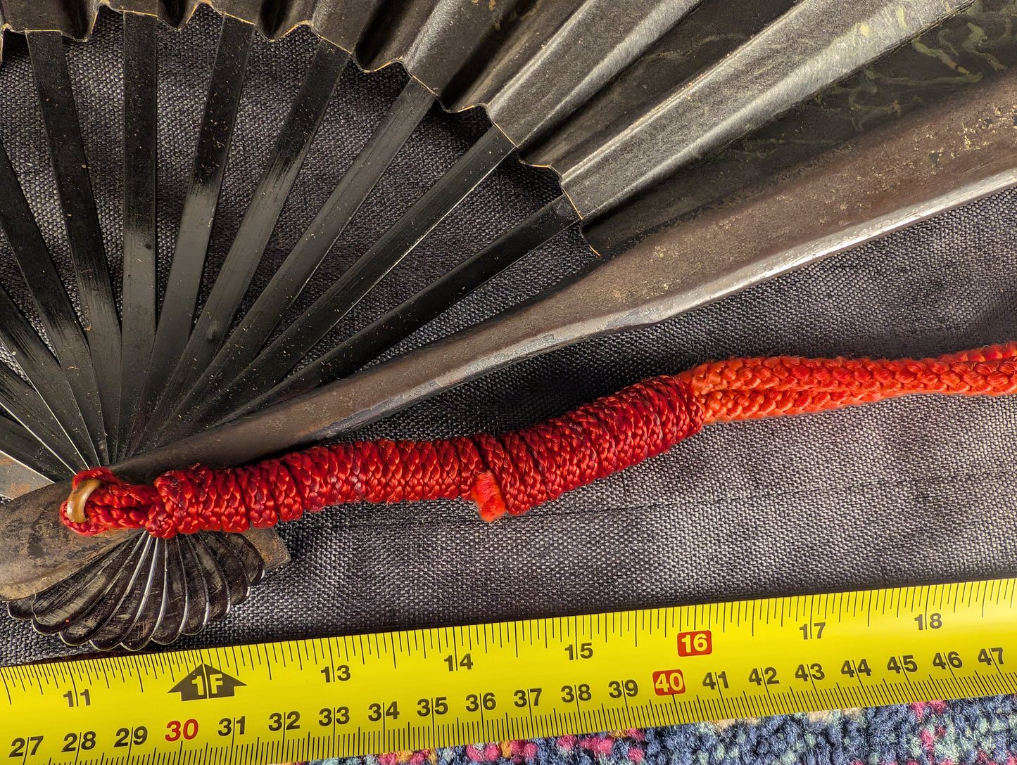 Iron Tessen with Black Lacquer with Red Sun and Gilt Dragon and Tiger - TN-002