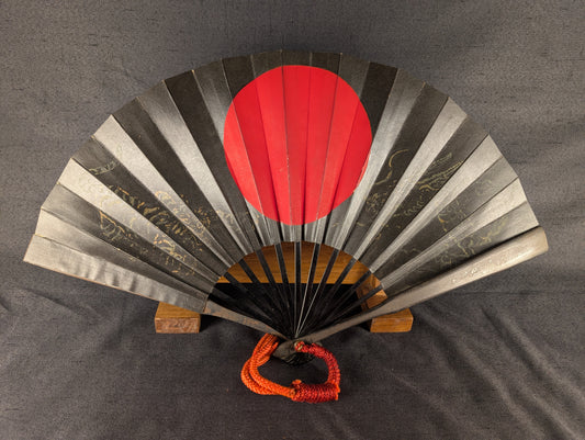 Iron Tessen with Black Lacquer with Red Sun and Gilt Dragon and Tiger - TN-002