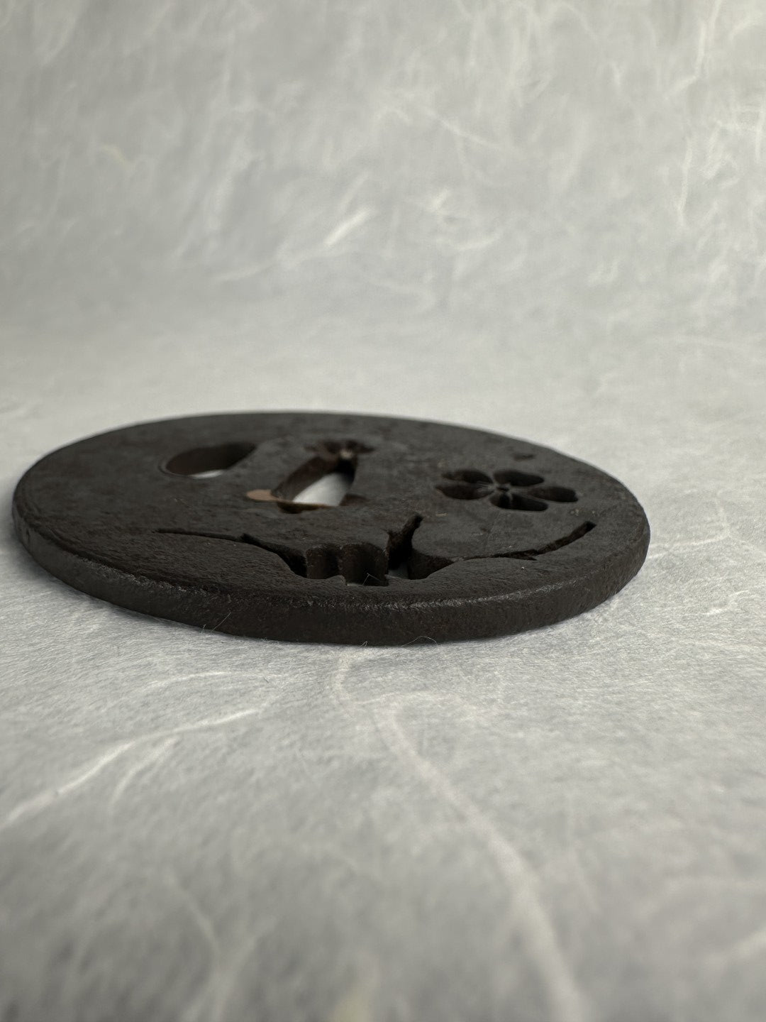 Iron Tsuba with Cherry Blossom and Leaves Motif – TS-049