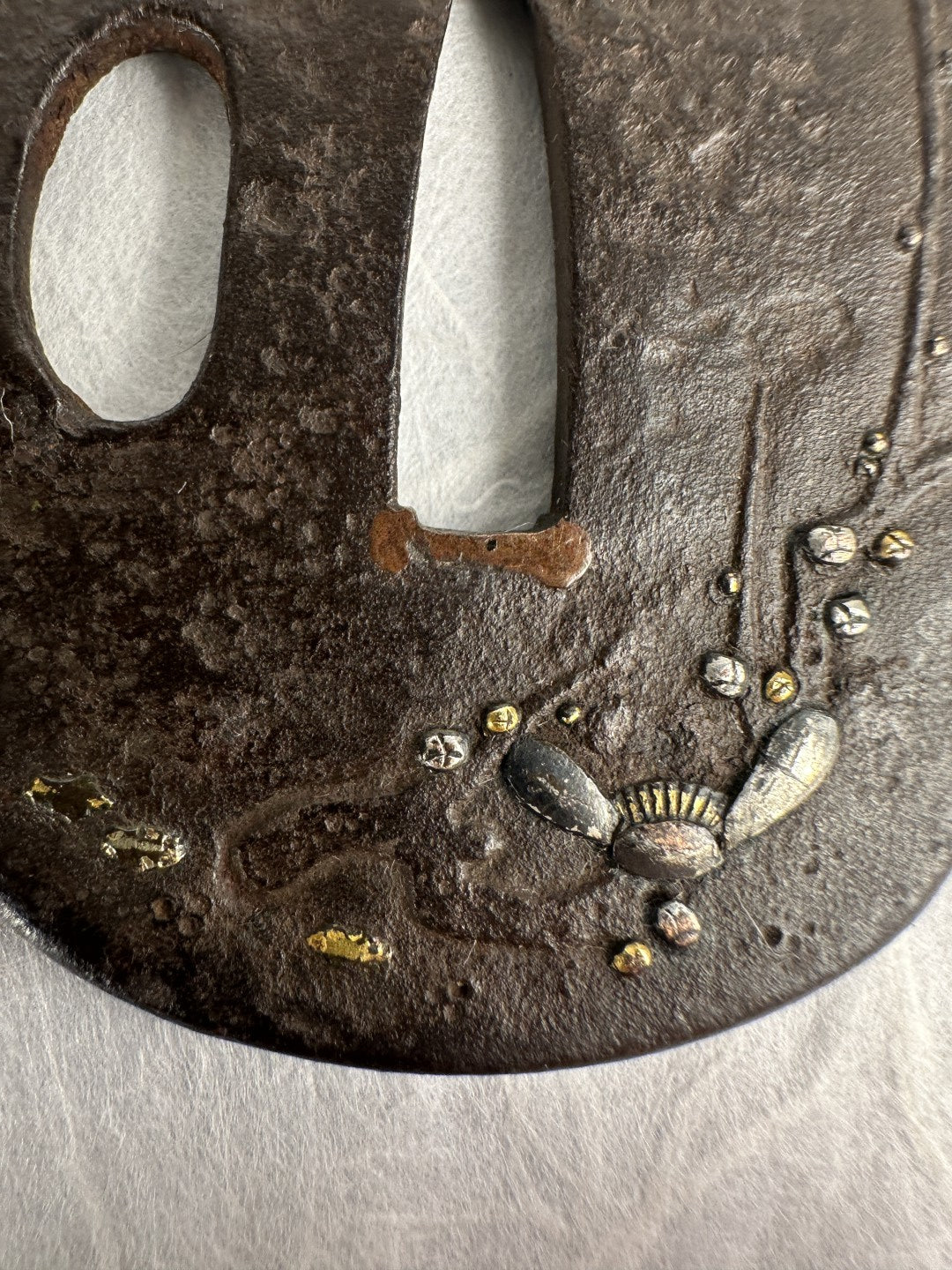 Iron Tsuba with Inlaid Insect and Blossoms – TS-057