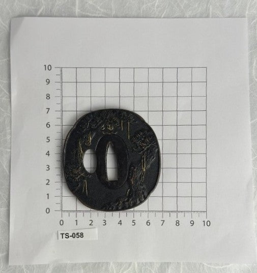 Lacquered Copper Tsuba with Pine Tree and Rock Design – TS-058