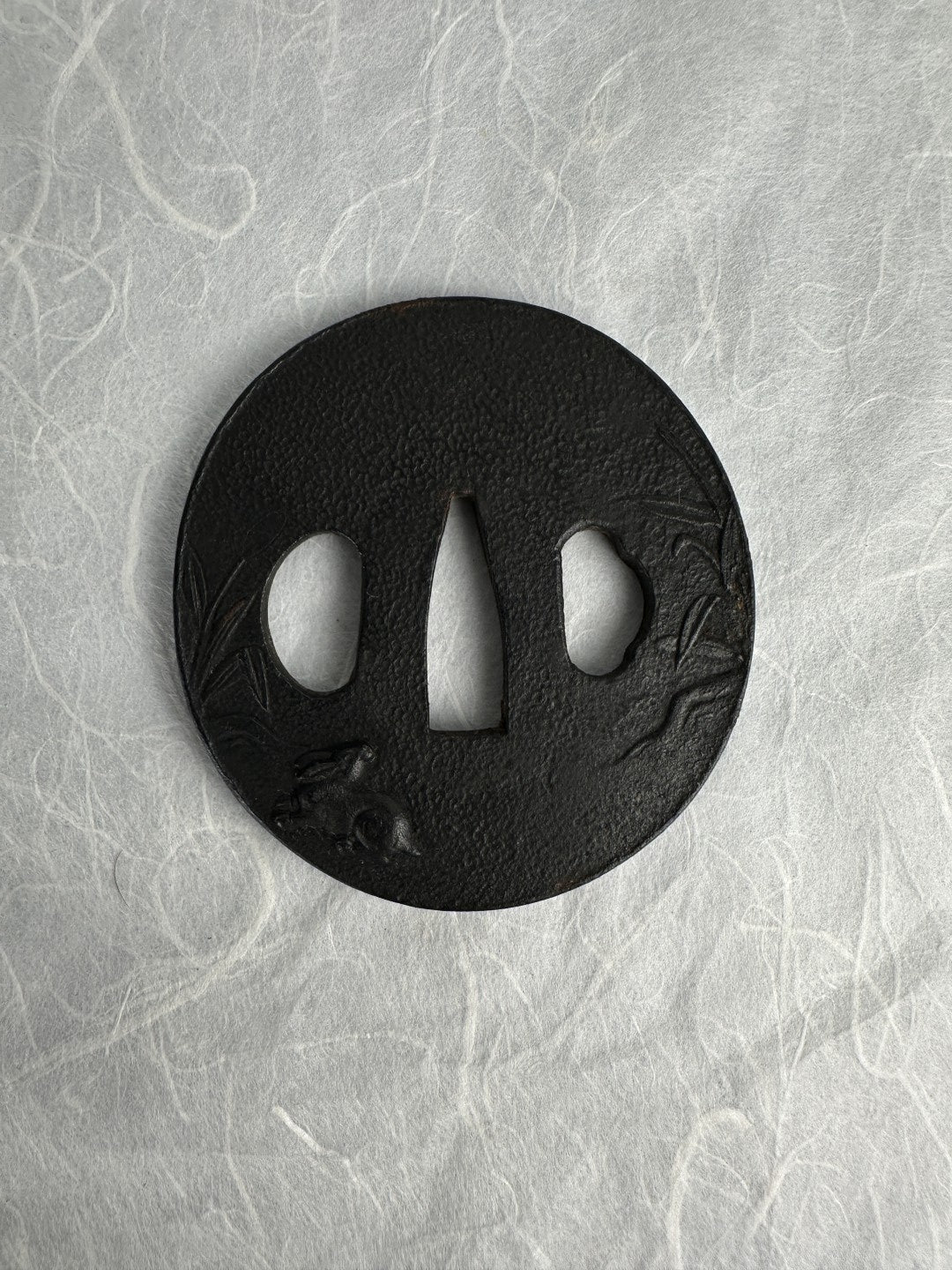 Iron Tsuba with Rabbit Among Grasses – TS-064