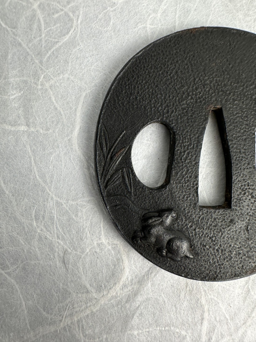 Iron Tsuba with Rabbit Among Grasses – TS-064