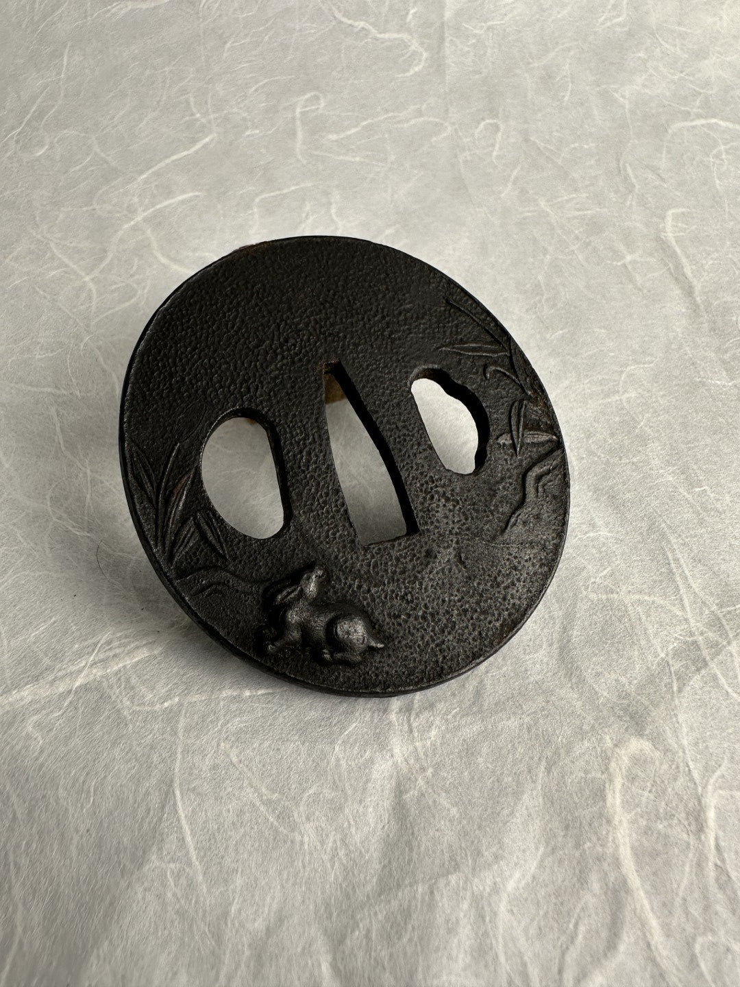 Iron Tsuba with Rabbit Among Grasses – TS-064