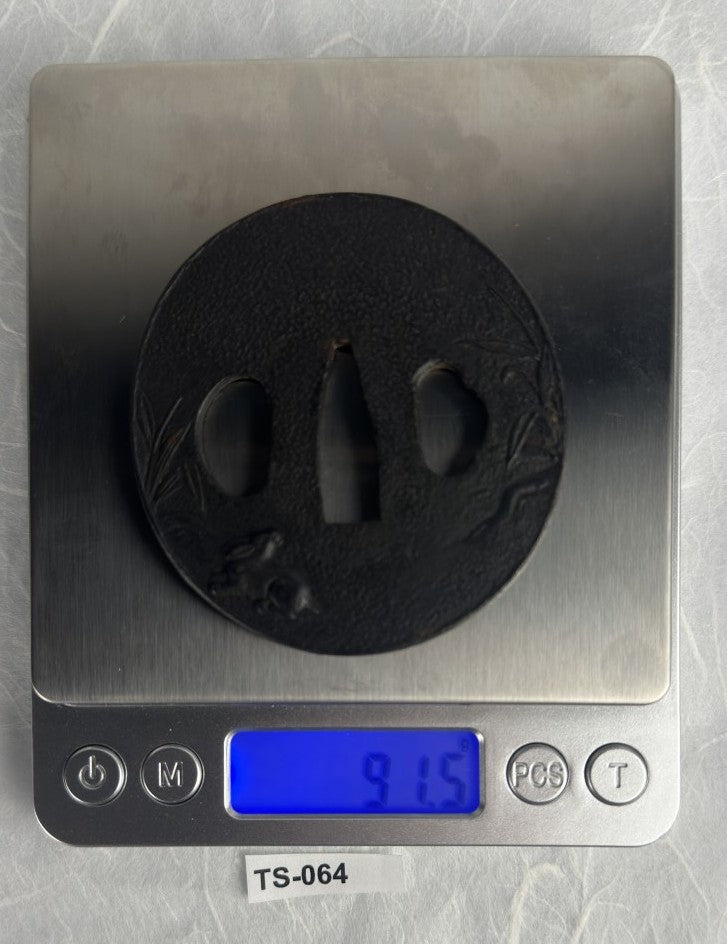 Iron Tsuba with Rabbit Among Grasses – TS-064