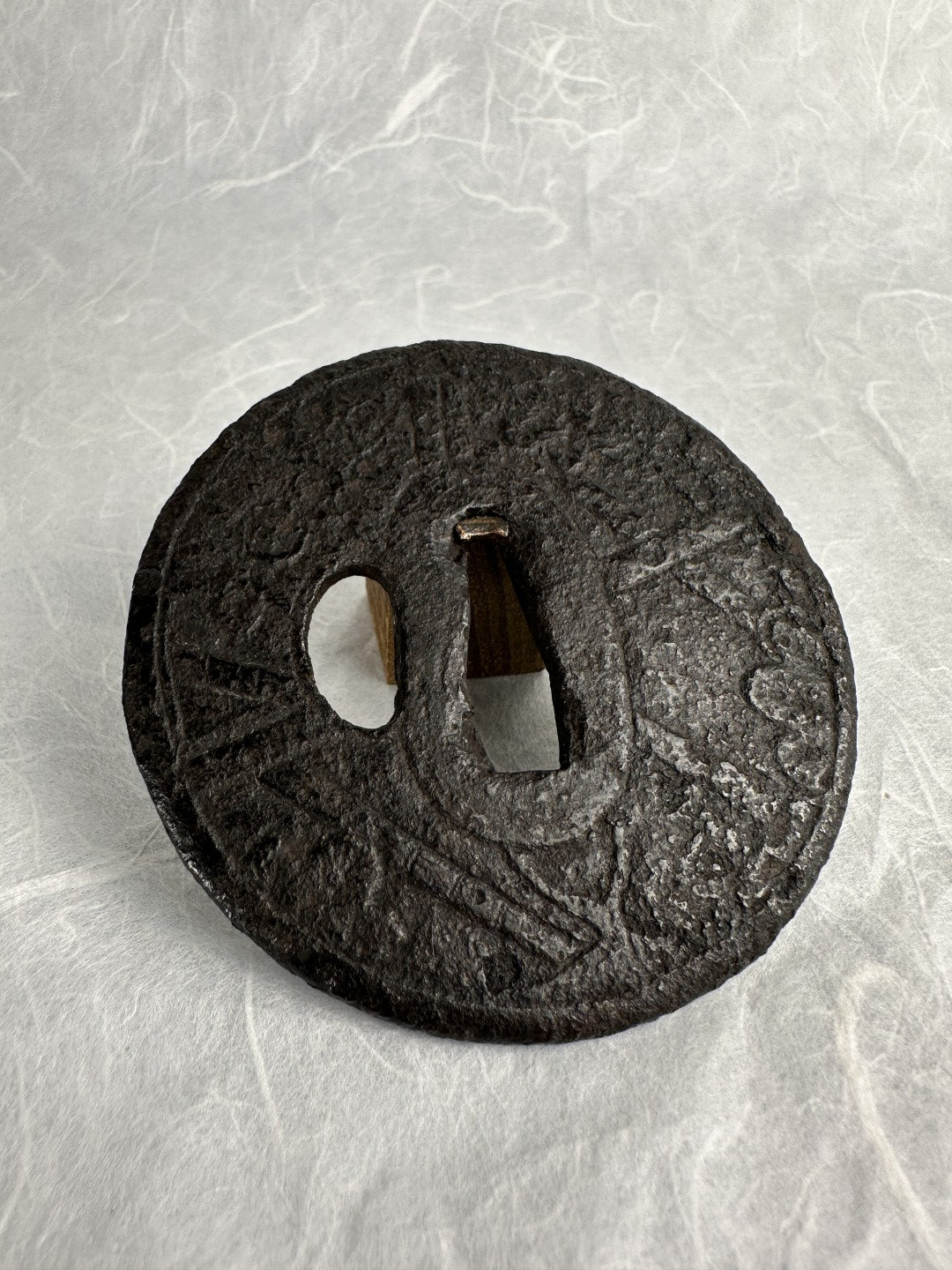 Iron Tsuba with Bamboo, Blooms and Geometric Shapes – TS-066