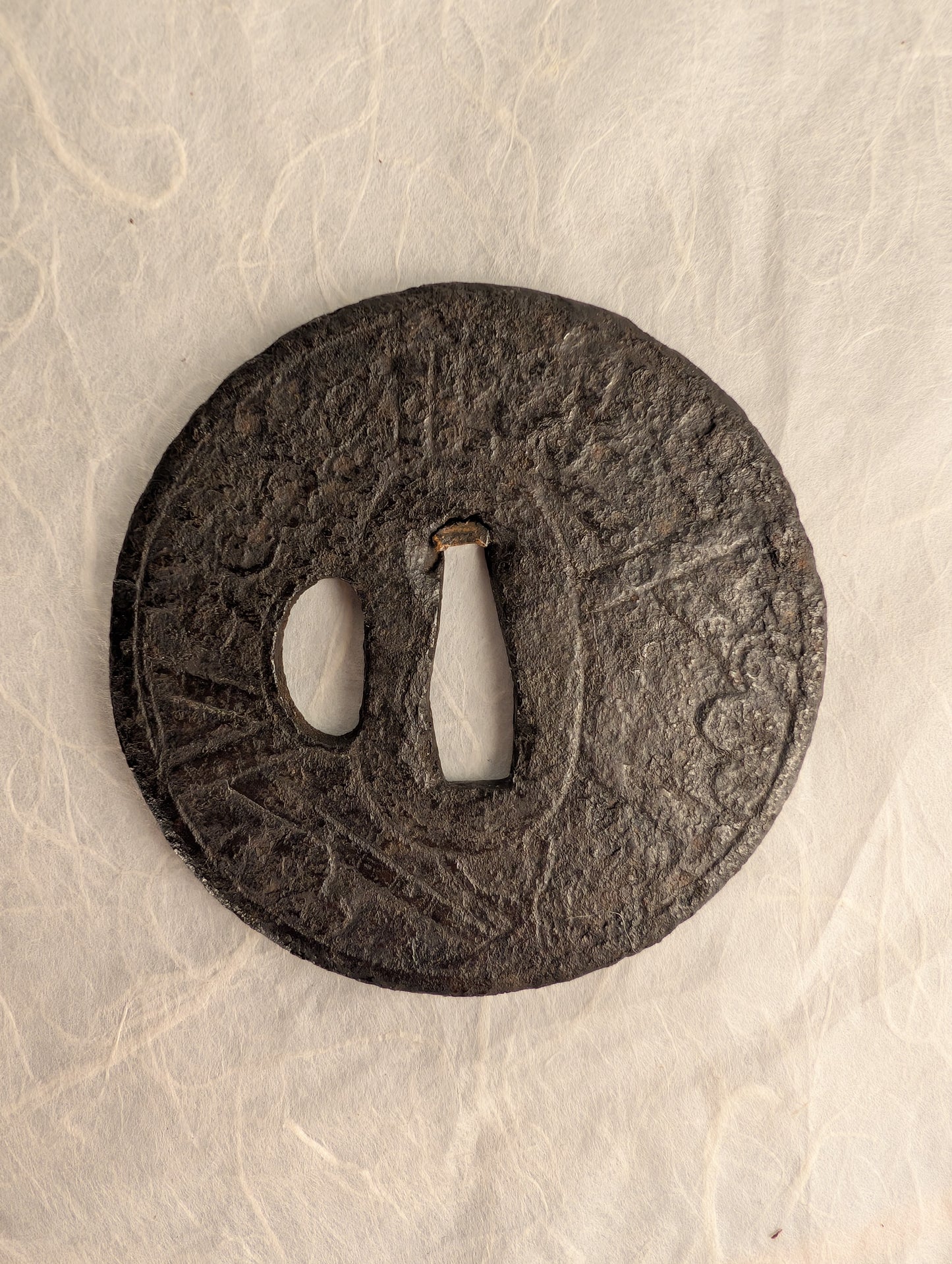 Iron Tsuba with Bamboo, Blooms and Geometric Shapes – TS-066