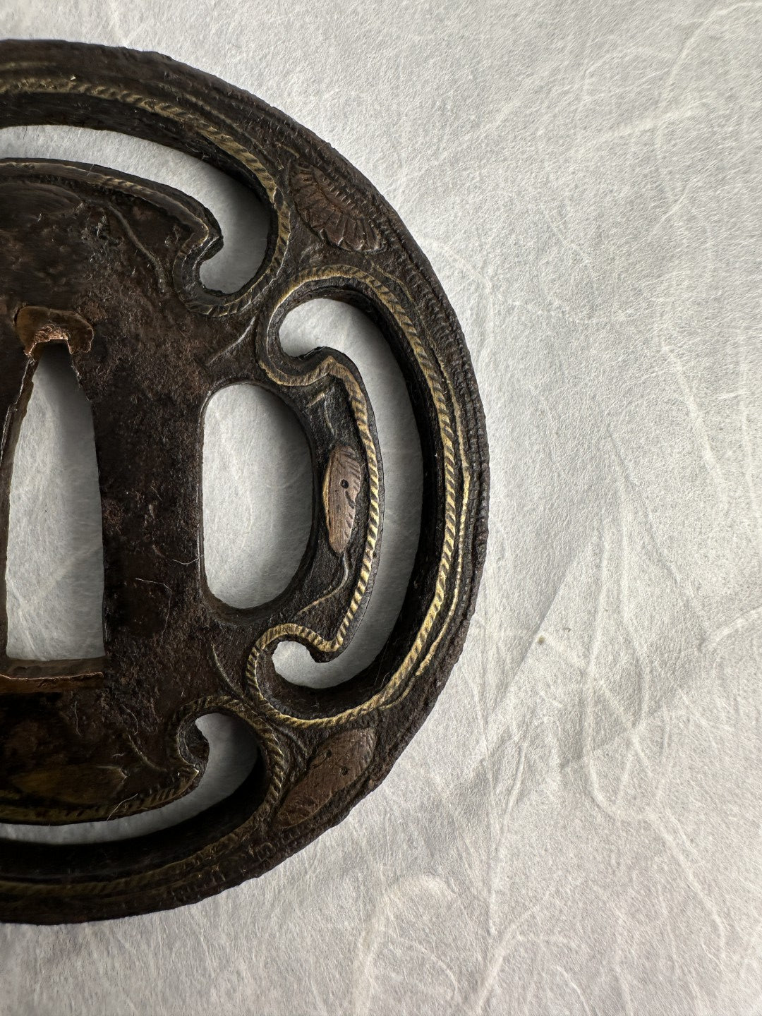 Iron Tsuba with Brass Rope Inlay Motif – TS-067