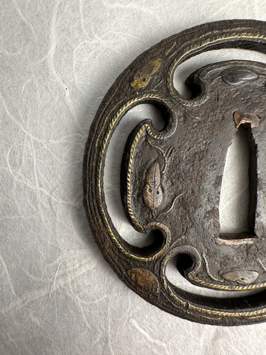 Iron Tsuba with Brass Rope Inlay Motif – TS-067