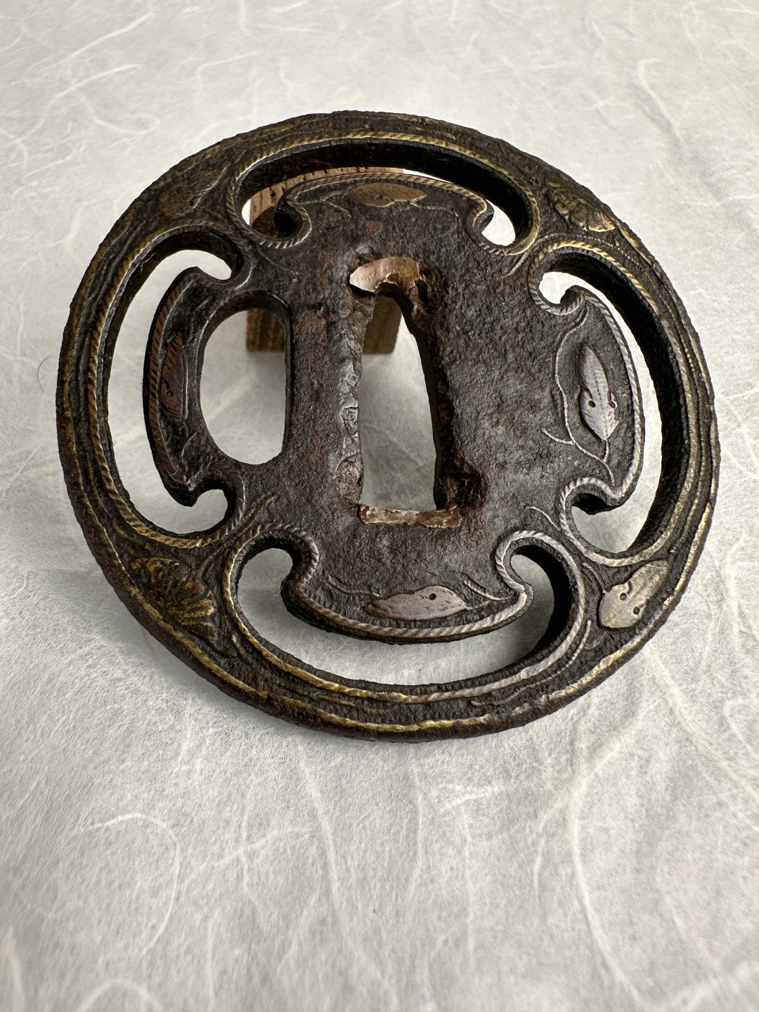 Iron Tsuba with Brass Rope Inlay Motif – TS-067