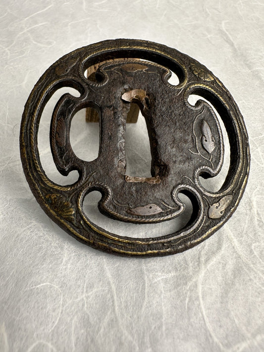Iron Tsuba with Brass Rope Inlay Motif – TS-067