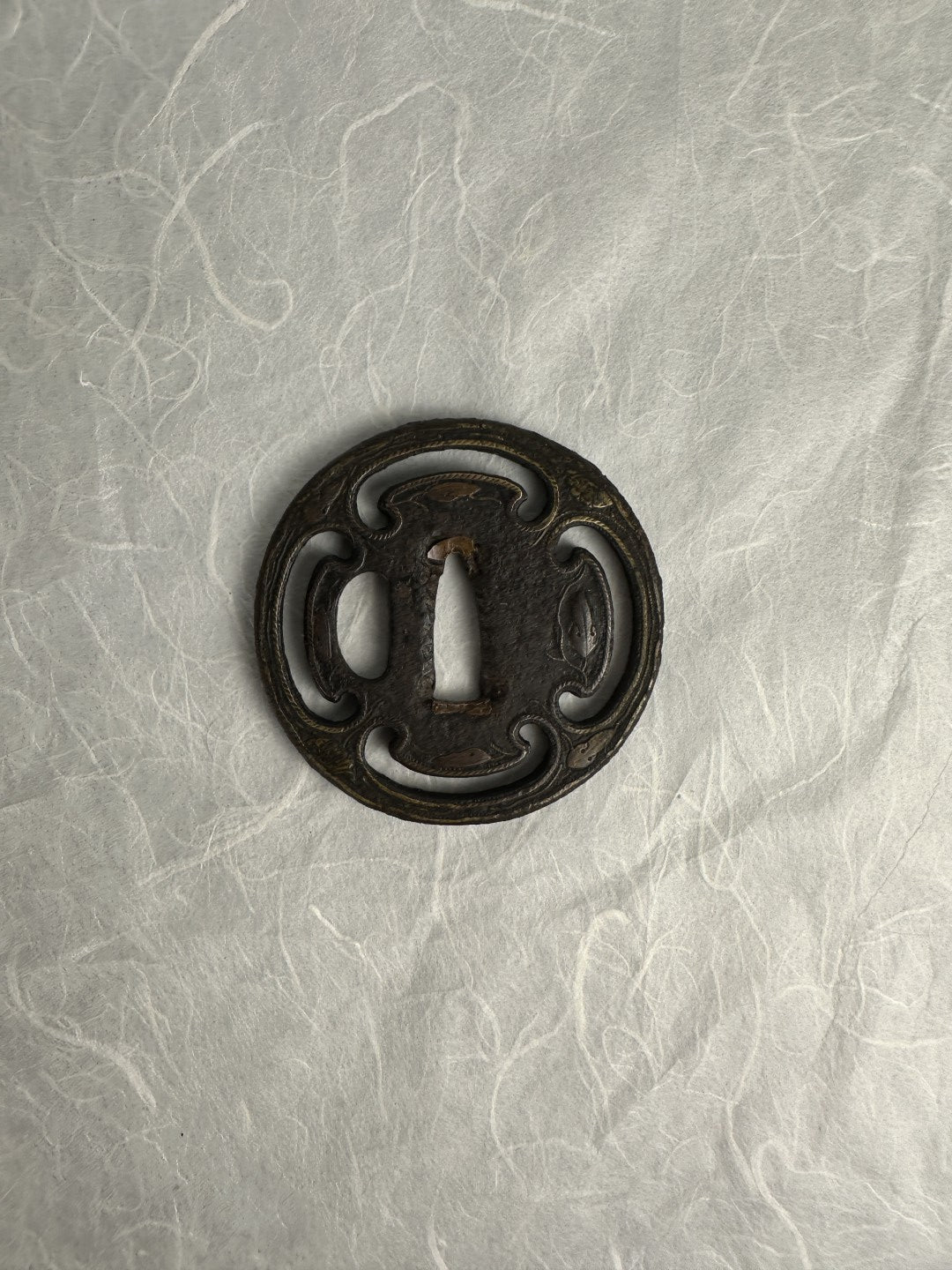 Iron Tsuba with Brass Rope Inlay Motif – TS-067