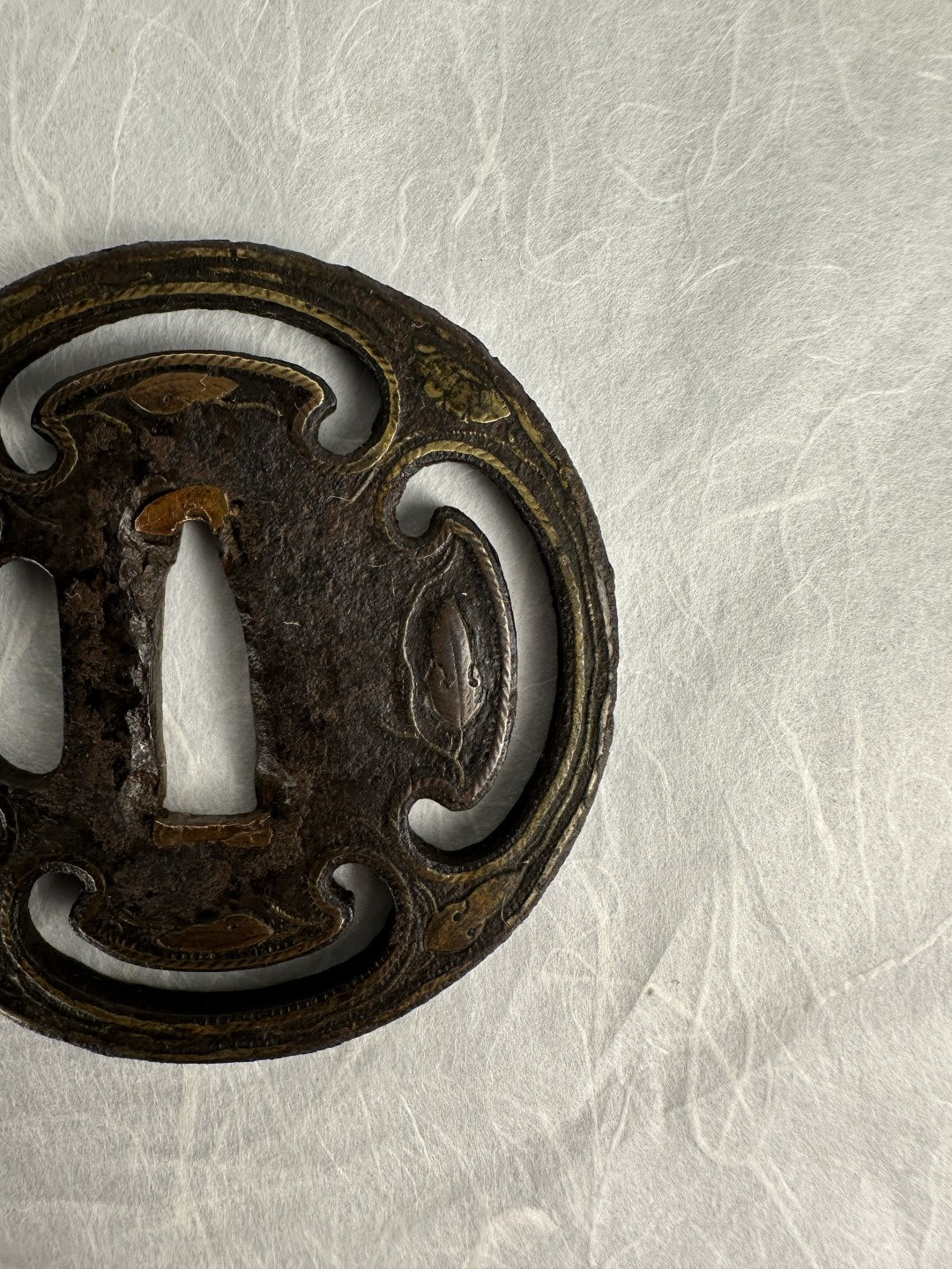 Iron Tsuba with Brass Rope Inlay Motif – TS-067