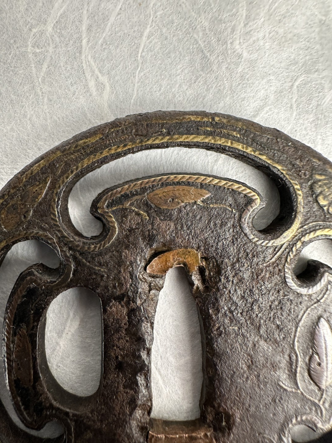Iron Tsuba with Brass Rope Inlay Motif – TS-067