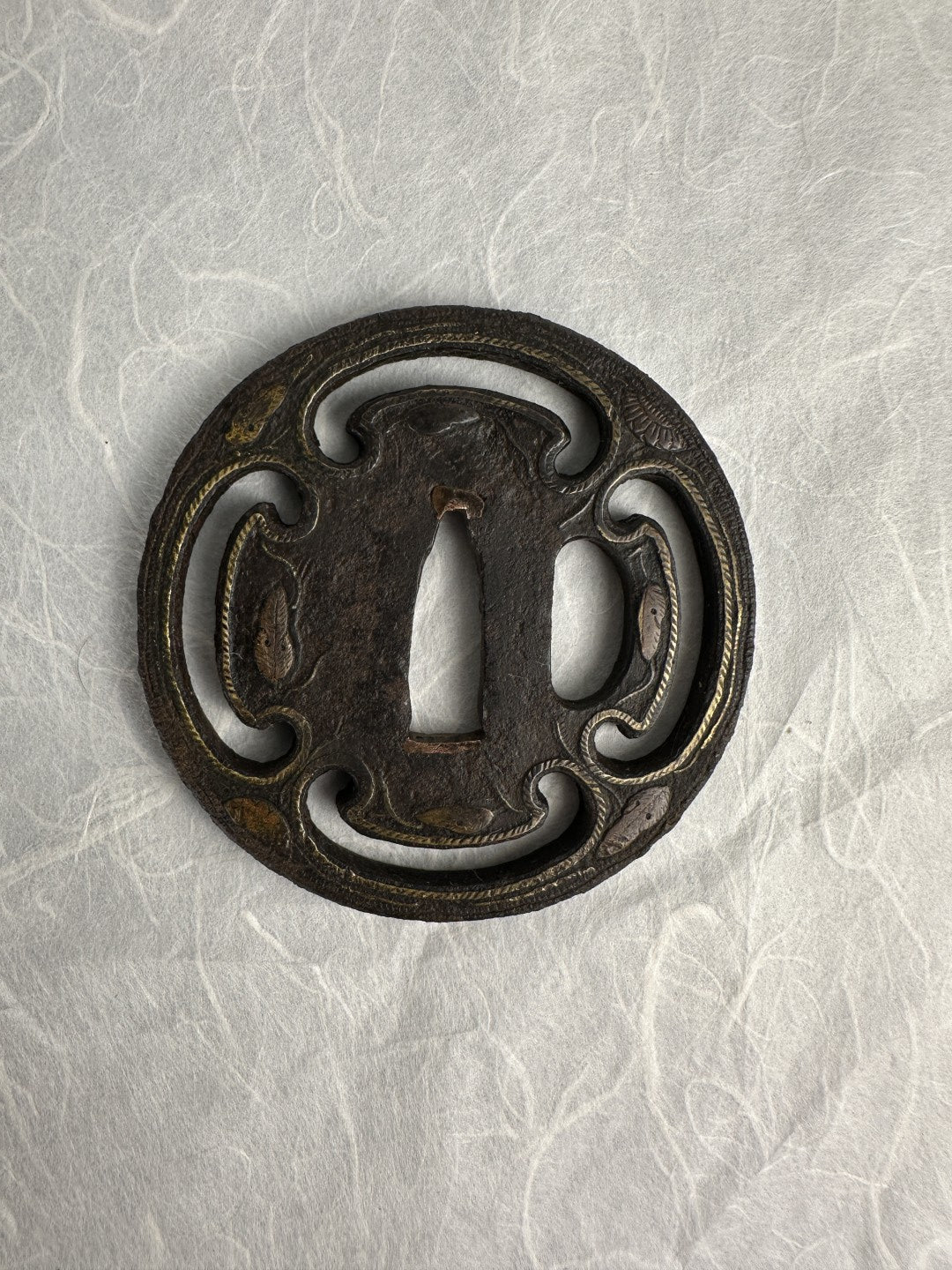 Iron Tsuba with Brass Rope Inlay Motif – TS-067