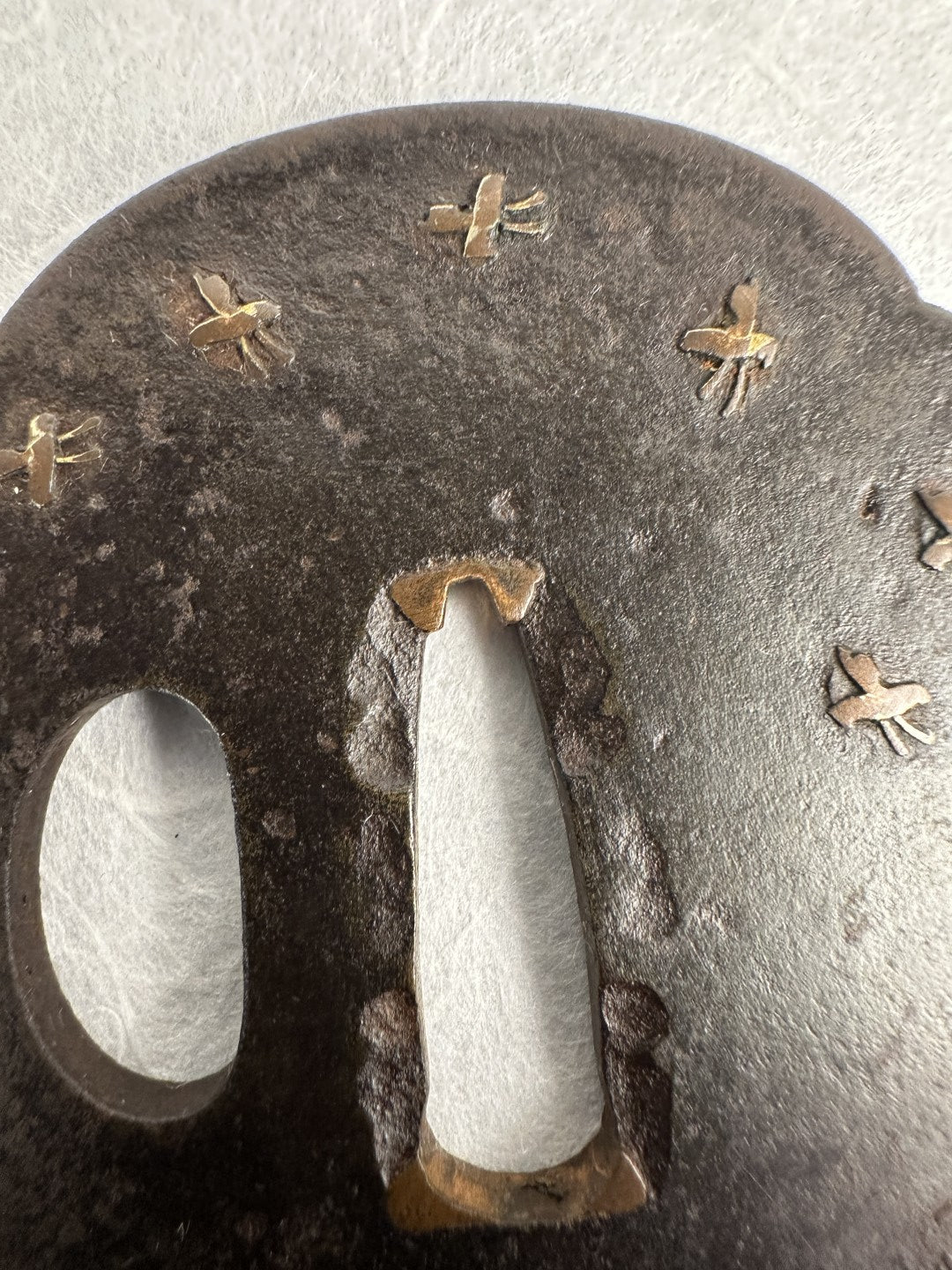 Iron Tsuba with Copper Inlay of Fireflies and Grass Blades – TS-068