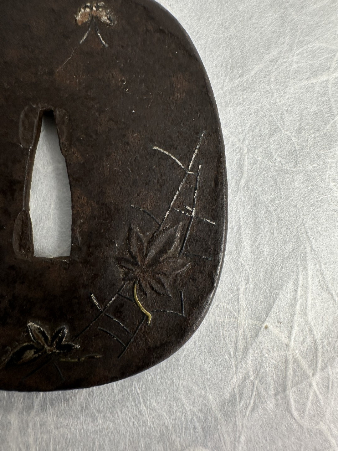 Iron Tsuba with Maple Leaves and Butterflies in a Spiderweb – TS-069