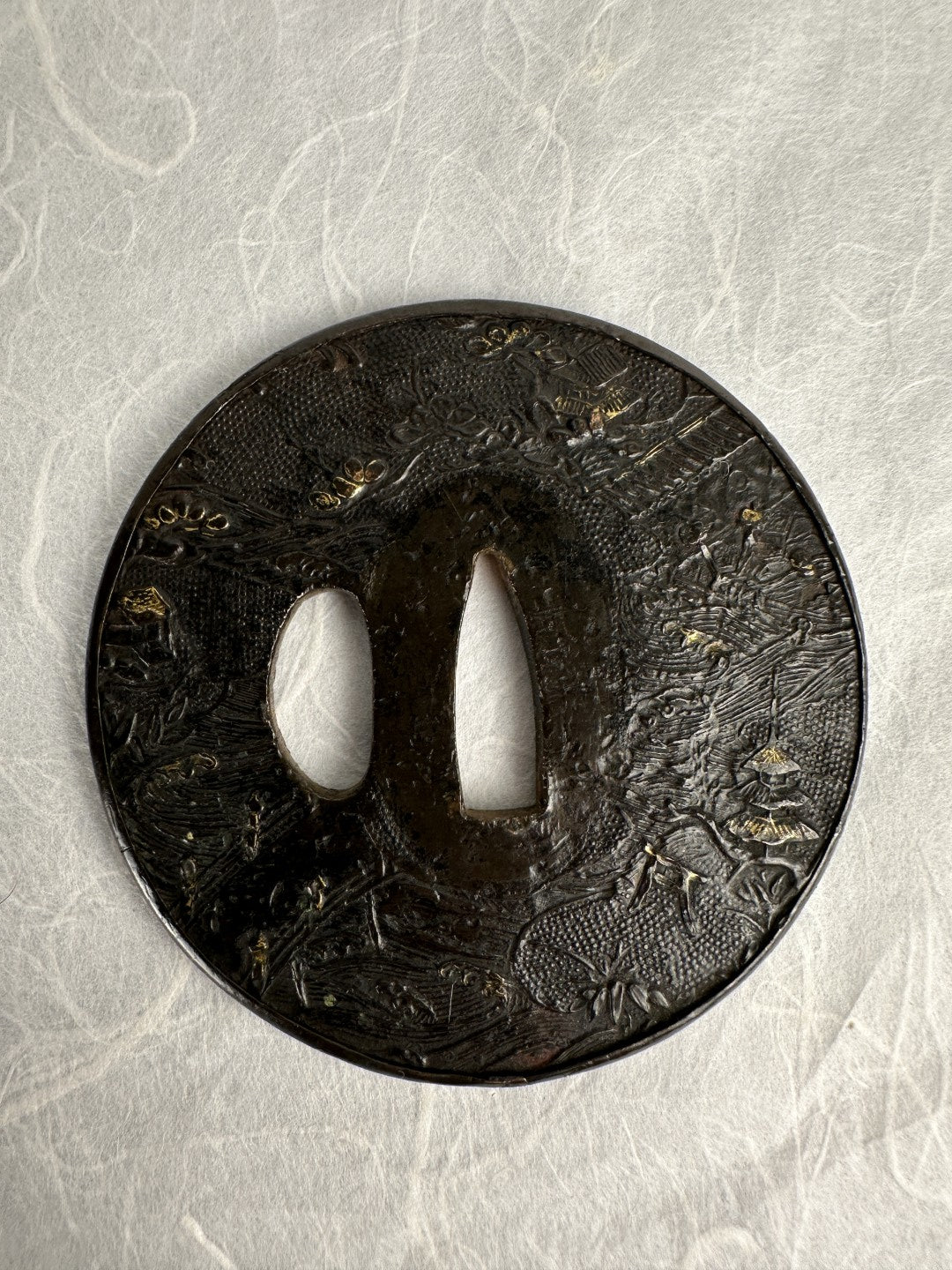 Iron Tsuba with Sprawling Temple Scene – TS-070