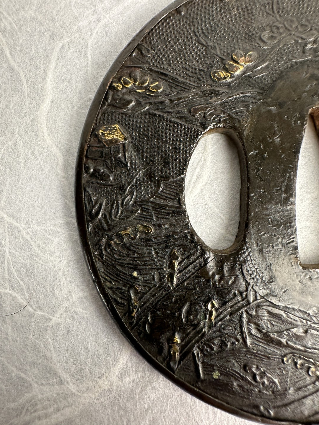 Iron Tsuba with Sprawling Temple Scene – TS-070