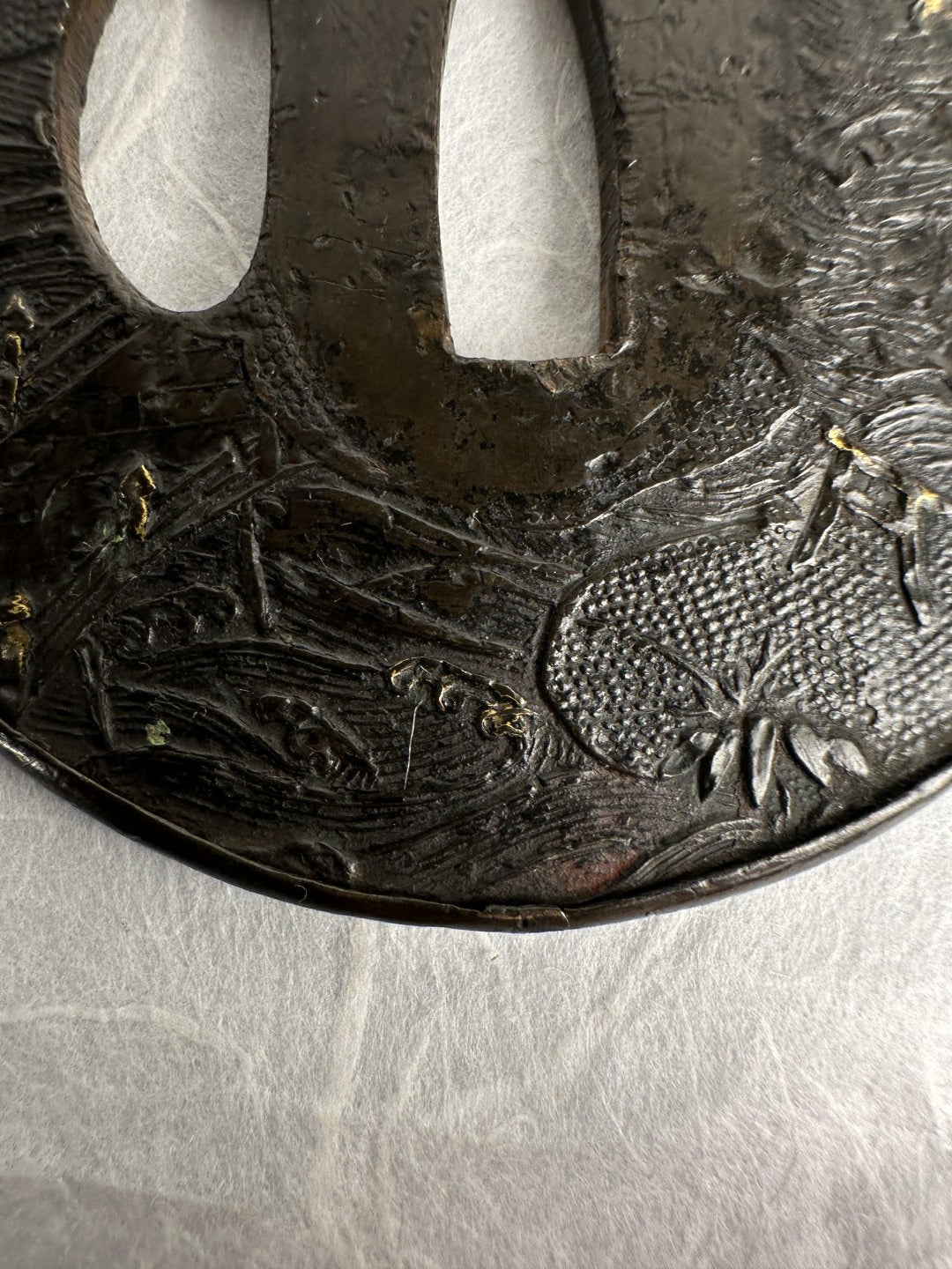 Iron Tsuba with Sprawling Temple Scene – TS-070