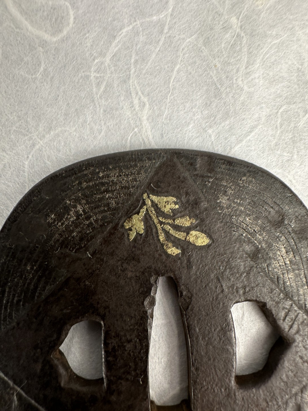 Iron kaku-maru Tsuba with Gilt Floral Motif – TS-072