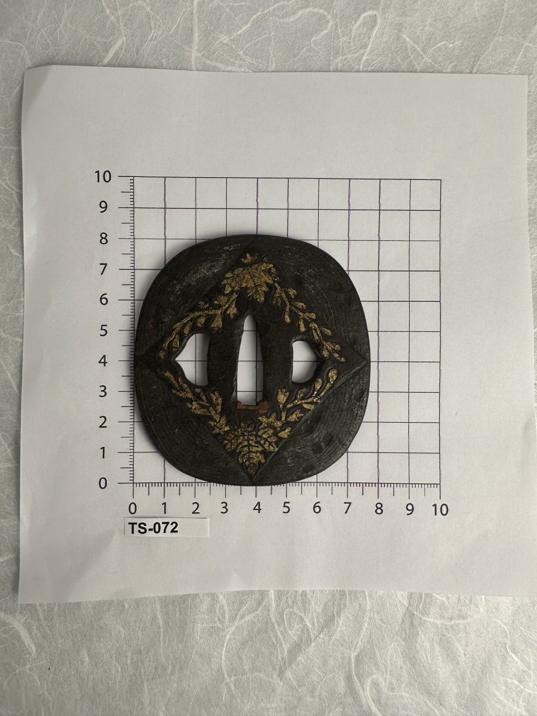 Iron kaku-maru Tsuba with Gilt Floral Motif – TS-072