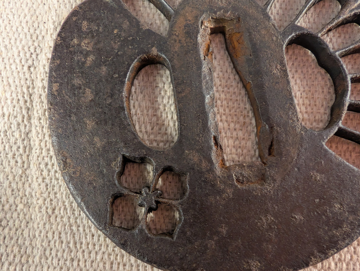 Iron Tsuba with Kiku and Hanabishi Motif – TS-184