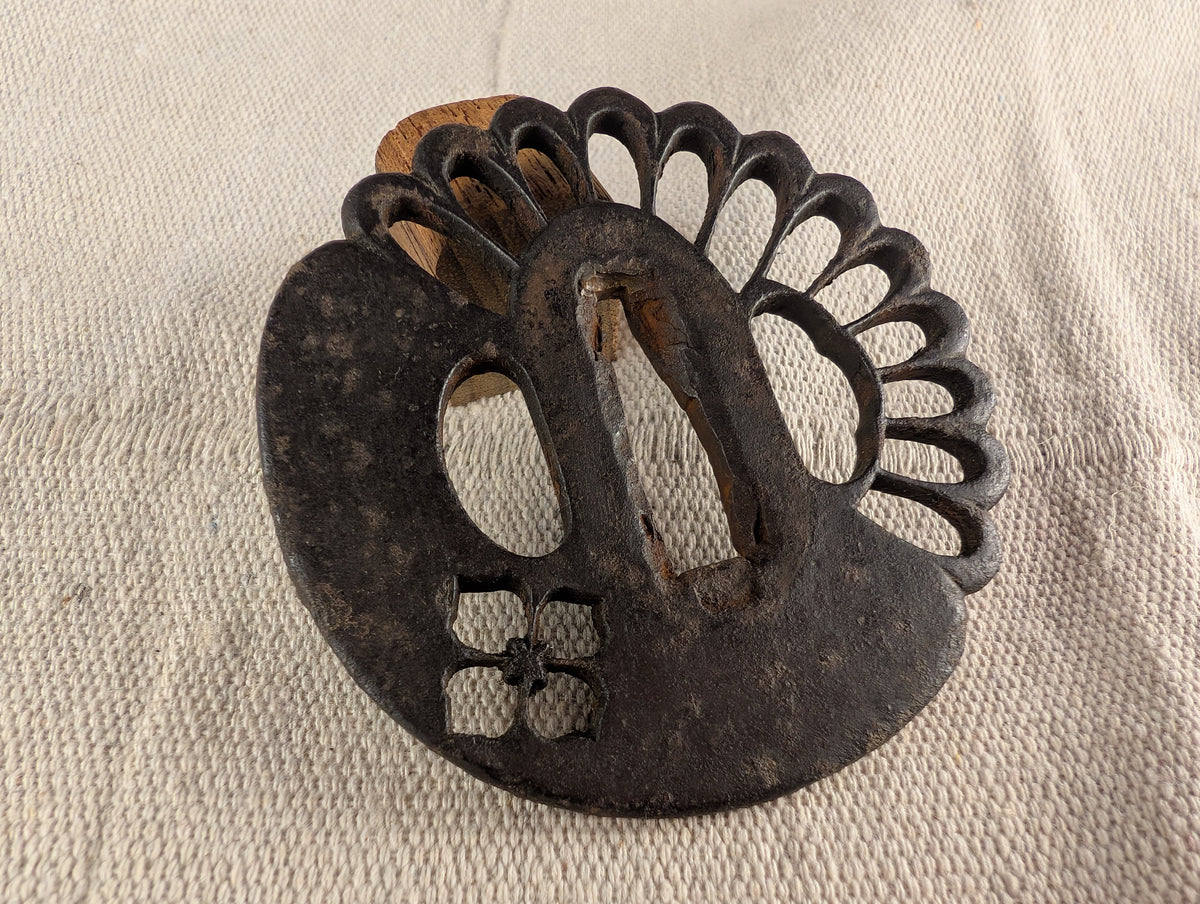 Iron Tsuba with Kiku and Hanabishi Motif – TS-184