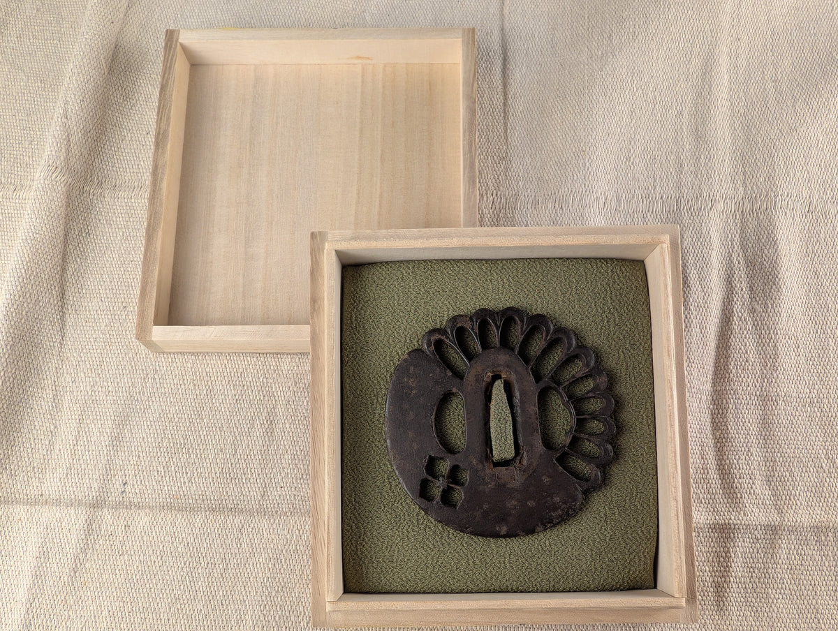 Iron Tsuba with Kiku and Hanabishi Motif – TS-184