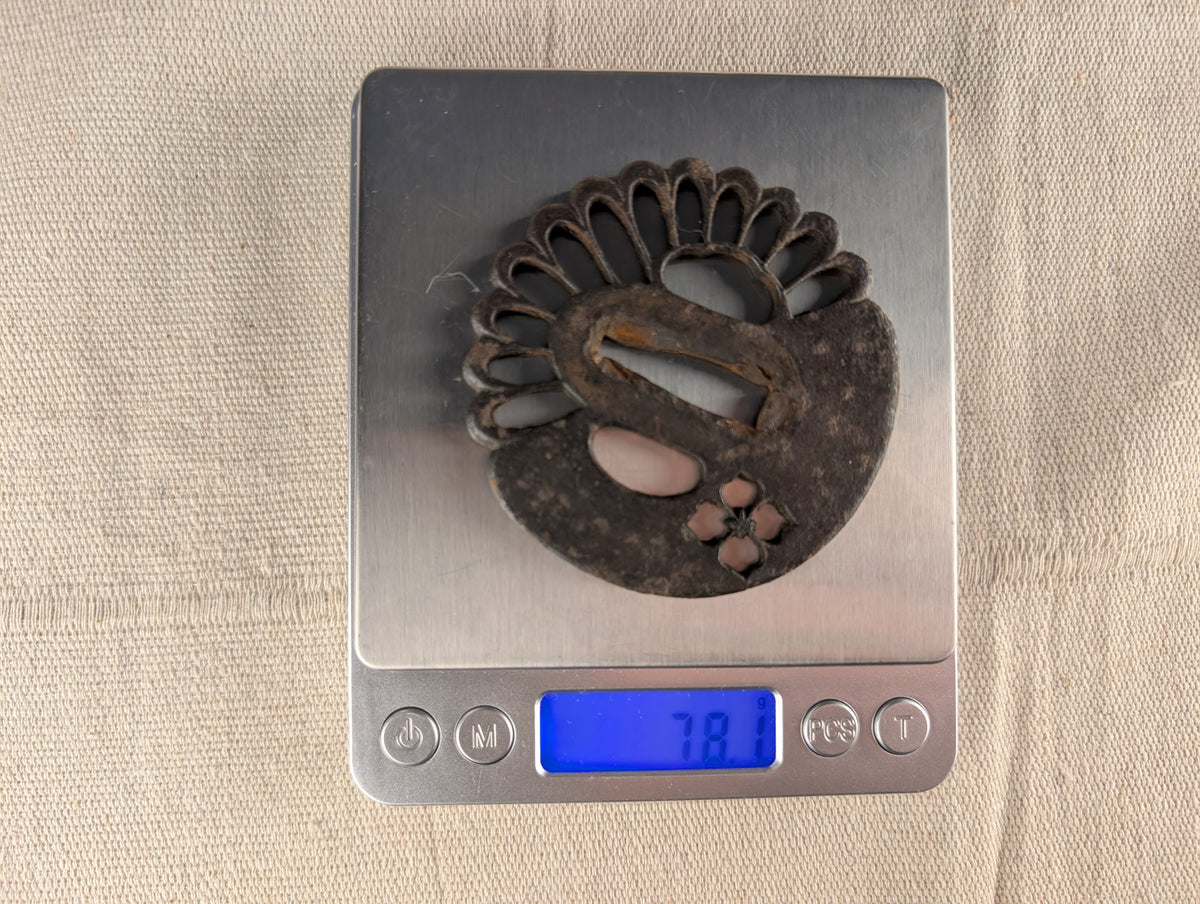 Iron Tsuba with Kiku and Hanabishi Motif – TS-184